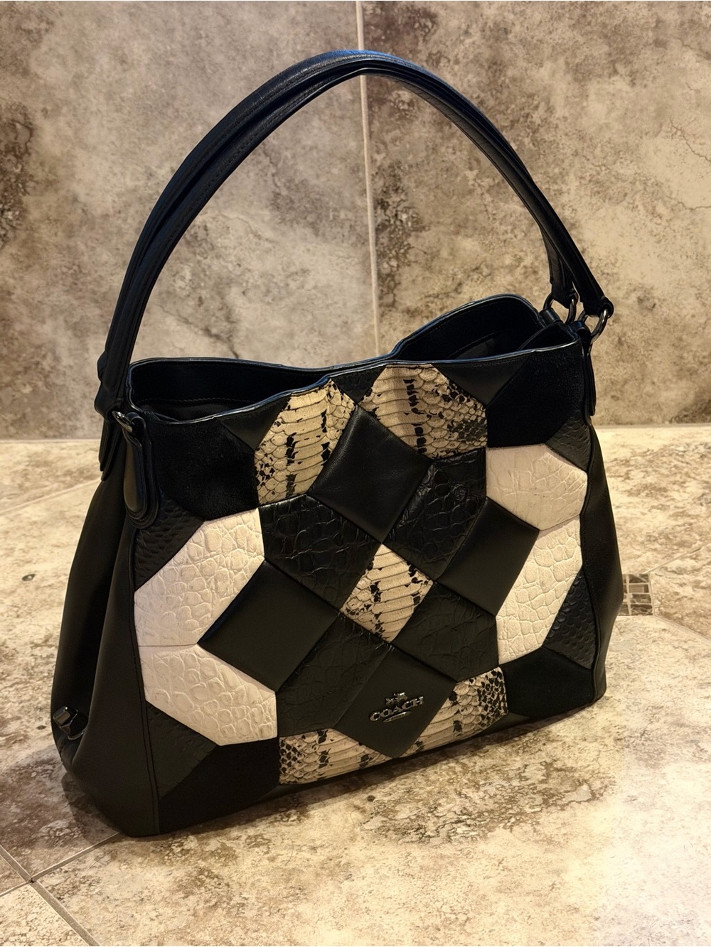 🖤🤍🩶COACH Edie 31 Canyon Quilt Patchwork Exotic Leather
